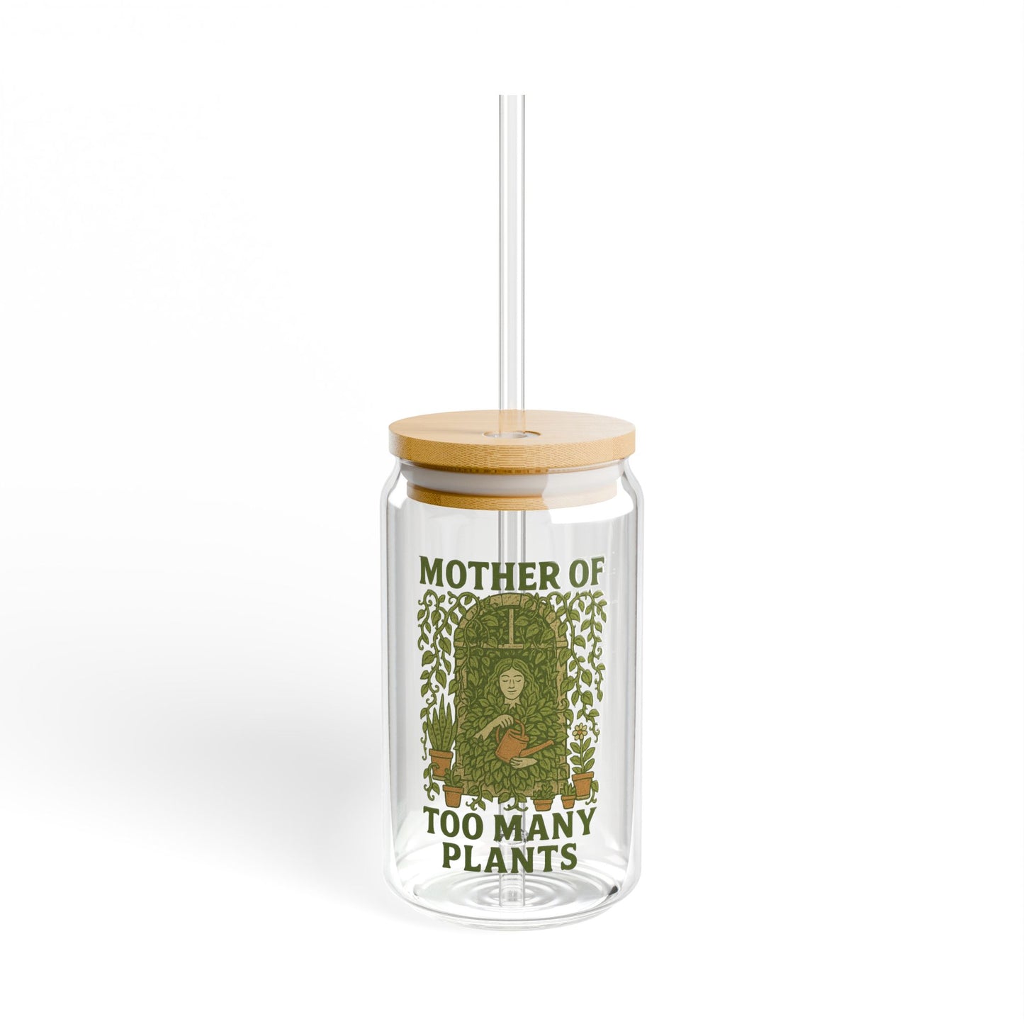 16oz Sipper Glass | Mother of Too Many Plants- Plant Lover Gift, Eco-Friendly Drinkware, Indoor Gardening Accessory, Housewarming Present