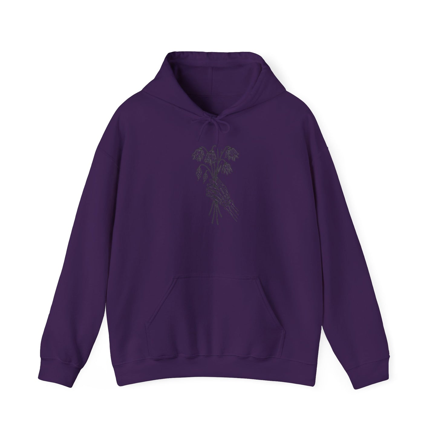 Unisex Heavy Blend Hoodie | Skeleton Hand, Flower Bouquet - Nature Lovers, Gift for Her, Casual, Trendy Unisex Clothing, Perfect for Spring