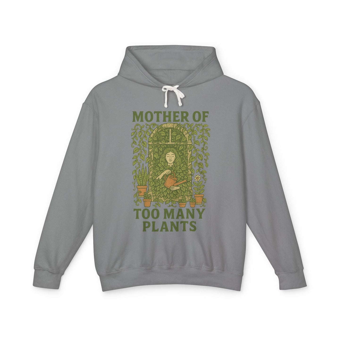 Hooded Sweatshirt | Mother of Too Many Plants - Plant Lover Gift, Gardener Apparel, Cozy Lightweight Hoodie, Eco-Friendly Sweatshirt