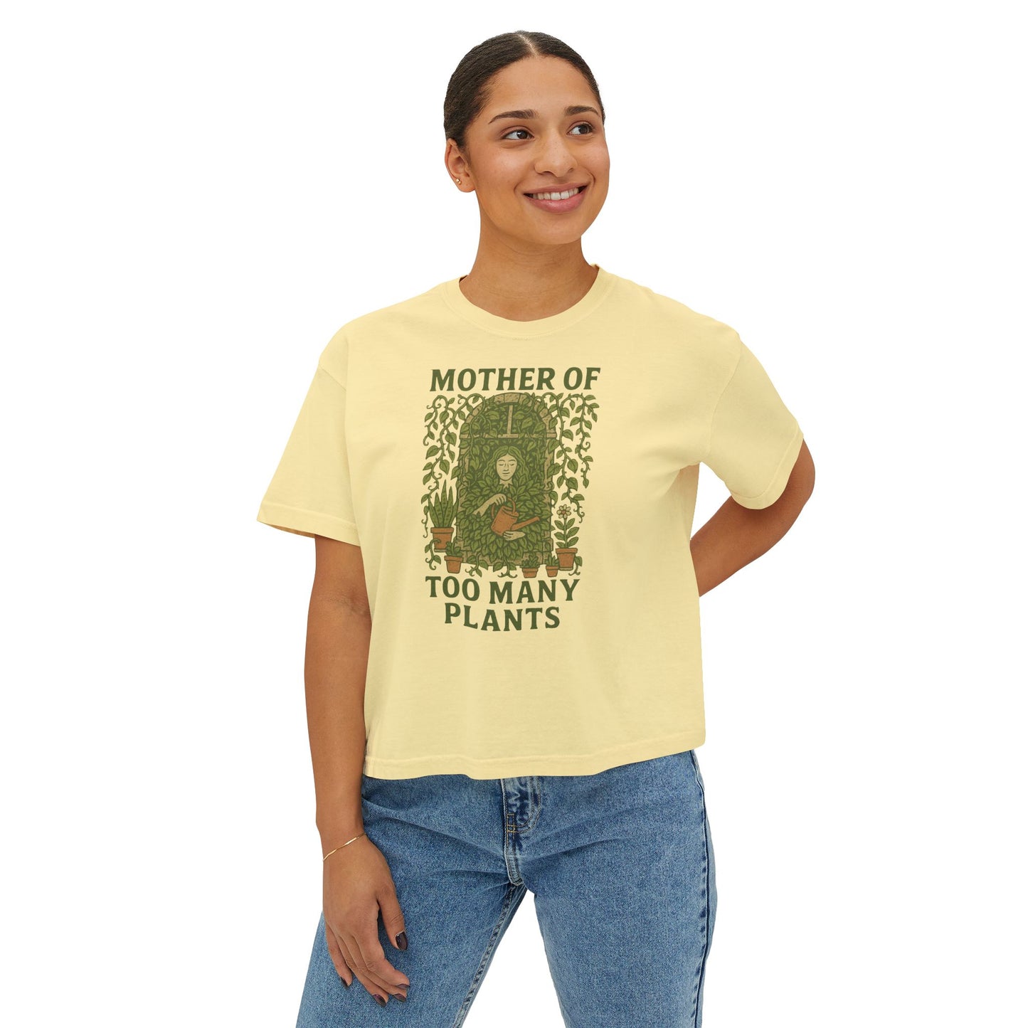 Women's Boxy Tee | Mother of Too Many Plants - Plant Lover Gift, Gardening Shirt, Eco-Friendly T-Shirt