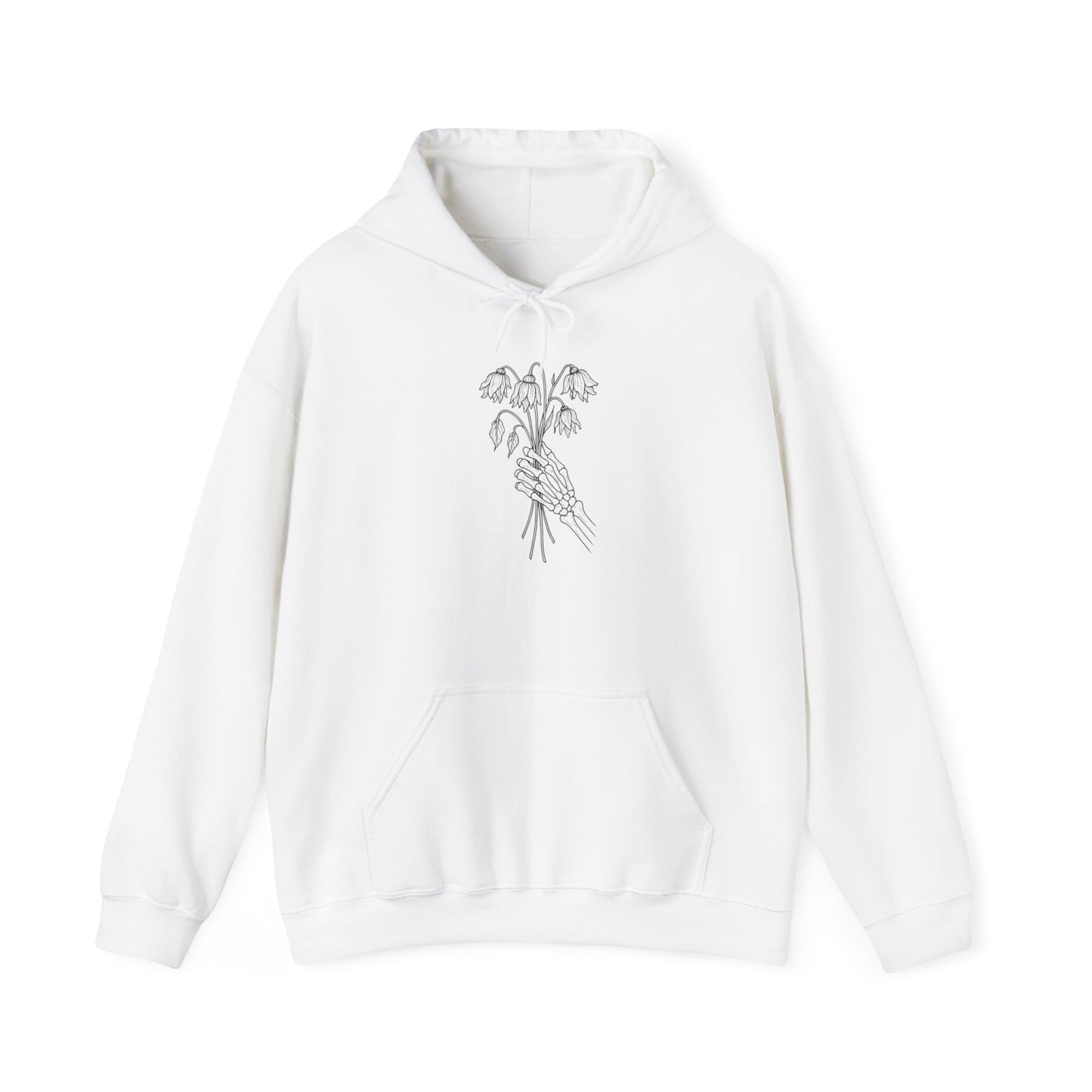 Unisex Heavy Blend Hoodie | Skeleton Hand, Flower Bouquet - Nature Lovers, Gift for Her, Casual, Trendy Unisex Clothing, Perfect for Spring
