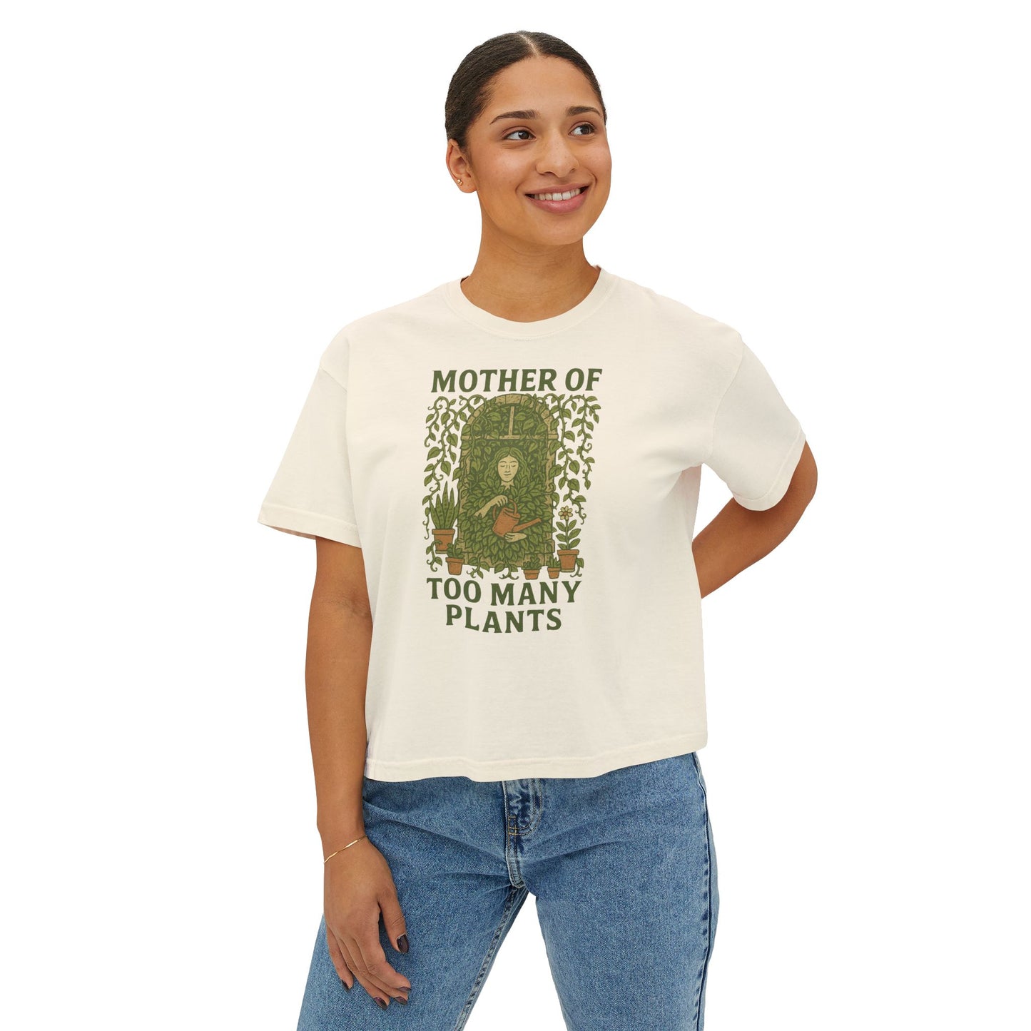 Women's Boxy Tee | Mother of Too Many Plants - Plant Lover Gift, Gardening Shirt, Eco-Friendly T-Shirt