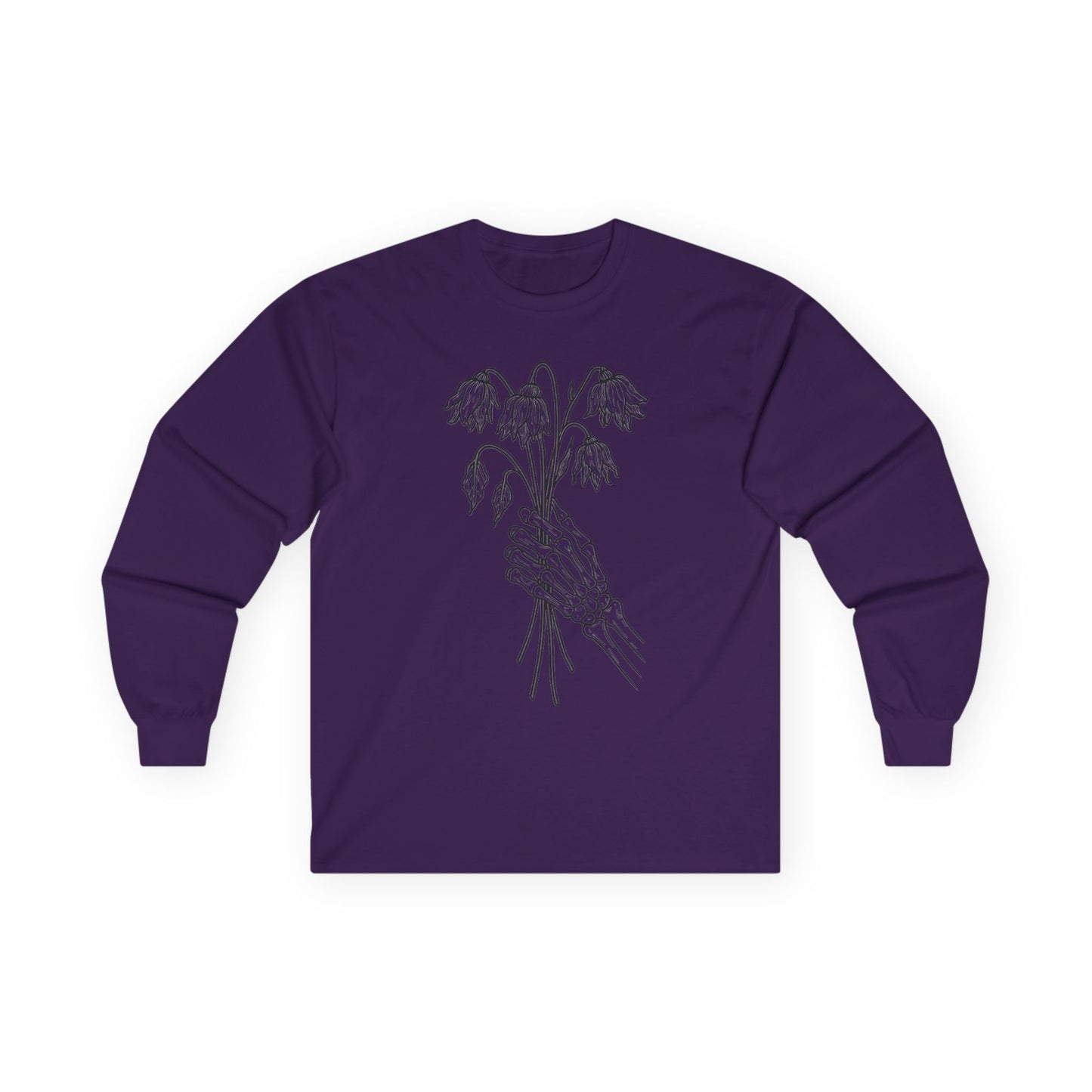 Unisex Ultra Cotton Long Sleeve Tee | Skeleton Hand, Flower Bouquet - Casual Summer Top, Gift, Streetwear Fashion, Unique Graphic Shirt