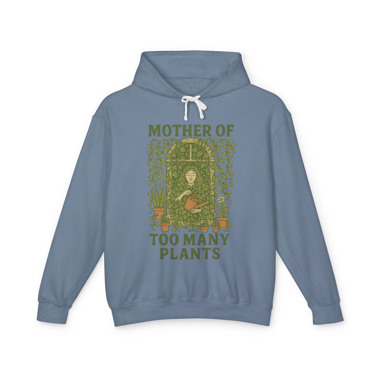 Hooded Sweatshirt | Mother of Too Many Plants - Plant Lover Gift, Gardener Apparel, Cozy Lightweight Hoodie, Eco-Friendly Sweatshirt