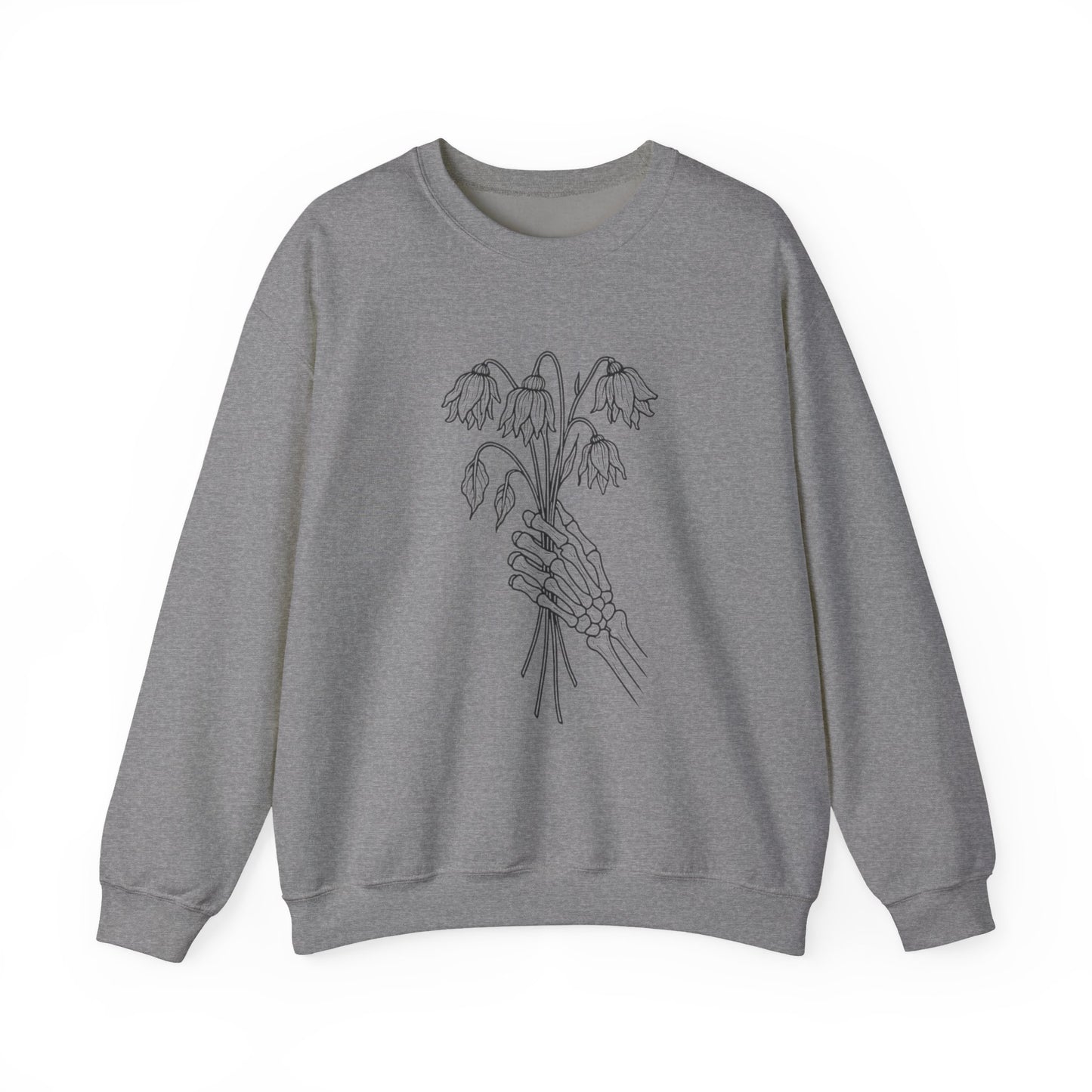 Cozy Unisex Crewneck | Skeleton Hand, Flower Bouquet - Gift for Plant Lovers, Grunge Sweatshirt, Fall Fashion, Casual Outfit