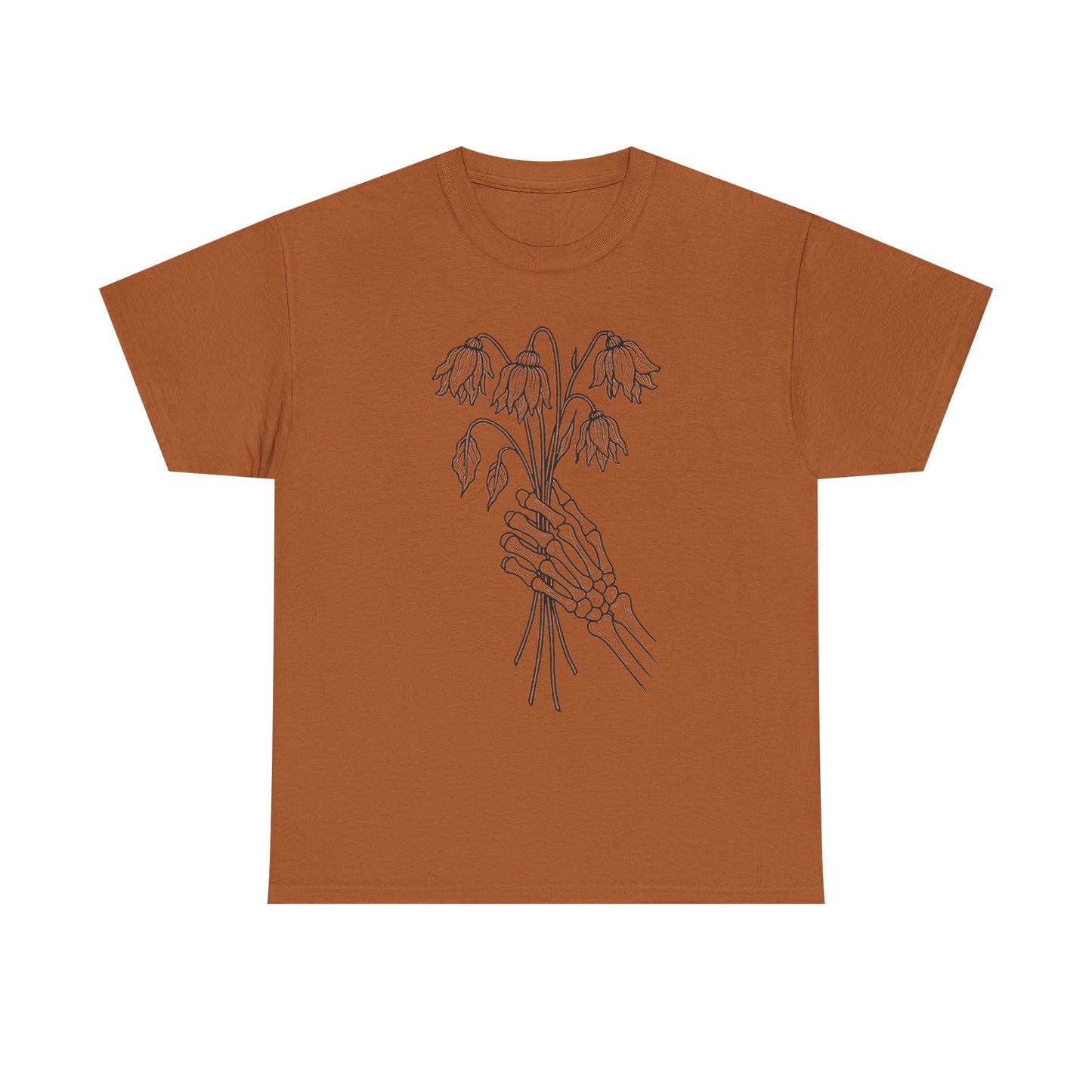 Unisex Heavy Cotton Tee | Skeleton Hand, Flower Bouquet - Casual Summer Top, Gift, Streetwear Fashion, Unique Graphic Shirt