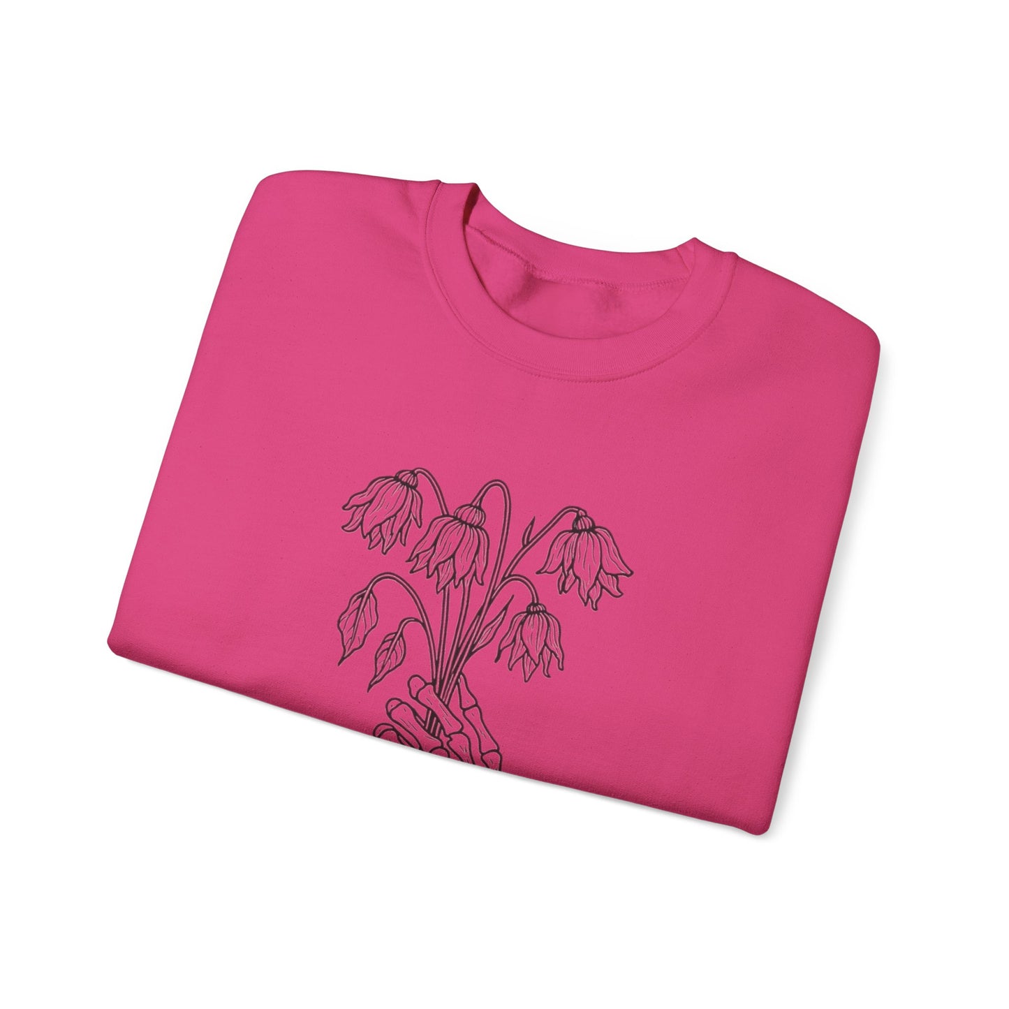 Cozy Unisex Crewneck | Skeleton Hand, Flower Bouquet - Gift for Plant Lovers, Grunge Sweatshirt, Fall Fashion, Casual Outfit