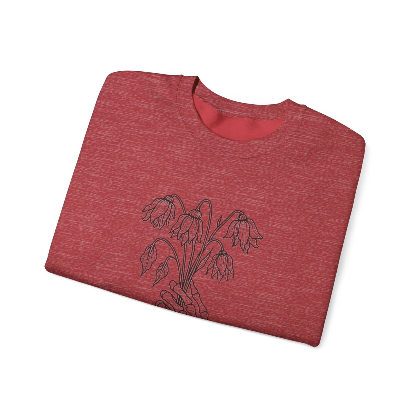 Cozy Unisex Crewneck | Skeleton Hand, Flower Bouquet - Gift for Plant Lovers, Grunge Sweatshirt, Fall Fashion, Casual Outfit