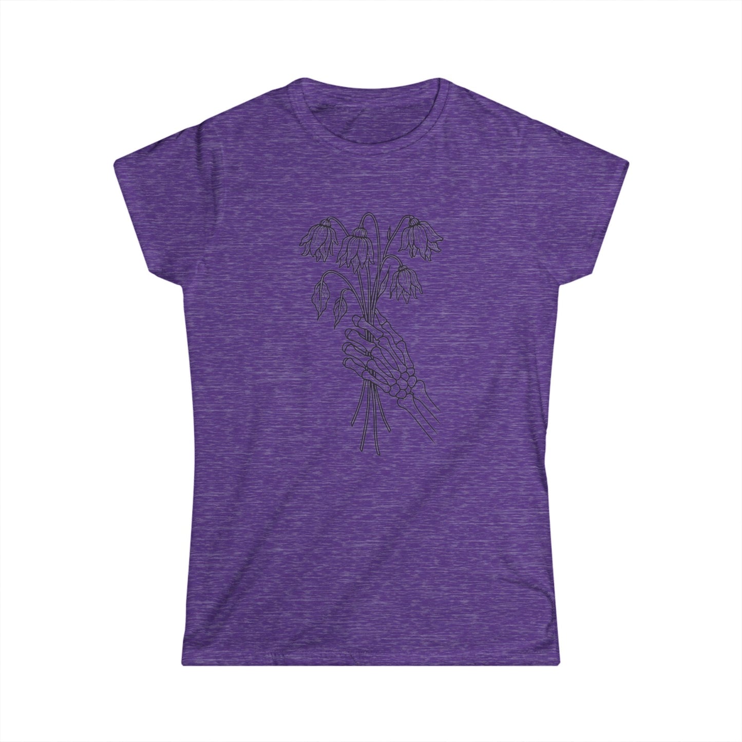 Women's Softstyle Tee | Skeleton Hand, Flower Bouquet - Casual Summer Top, Gift for Her, Streetwear Fashion, Unique Graphic Shirt