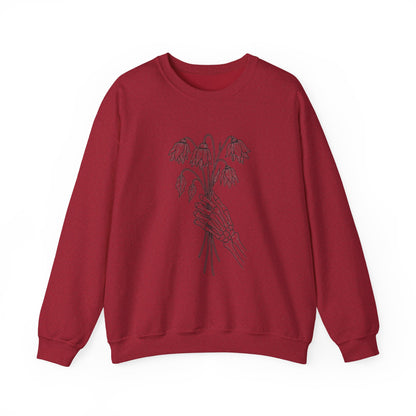 Cozy Unisex Crewneck | Skeleton Hand, Flower Bouquet - Gift for Plant Lovers, Grunge Sweatshirt, Fall Fashion, Casual Outfit