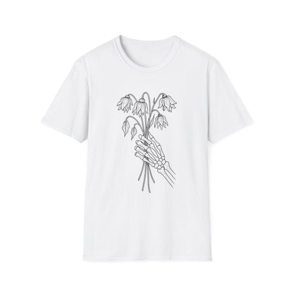Unisex Graphic Tee | Skeleton Hand, Flower Bouquet - Trendy Clothing, Casual Wear, Gift Idea for Friends, Alternative Fashion