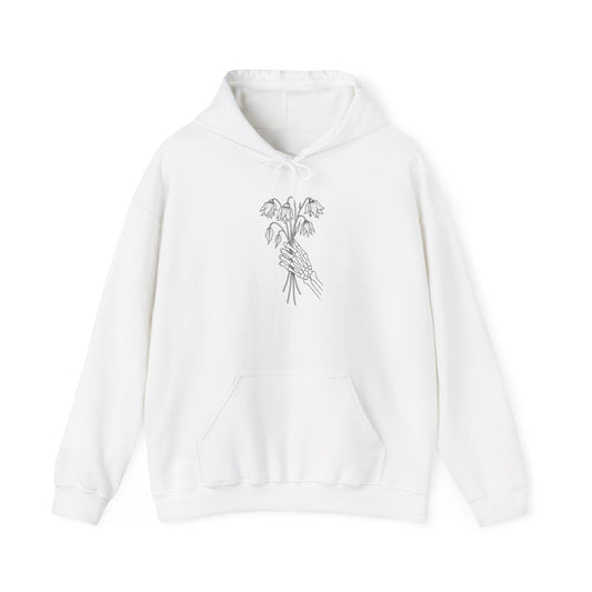 Unisex Heavy Blend Hoodie | Skeleton Hand, Flower Bouquet - Nature Lovers, Gift for Her, Casual, Trendy Unisex Clothing, Perfect for Spring